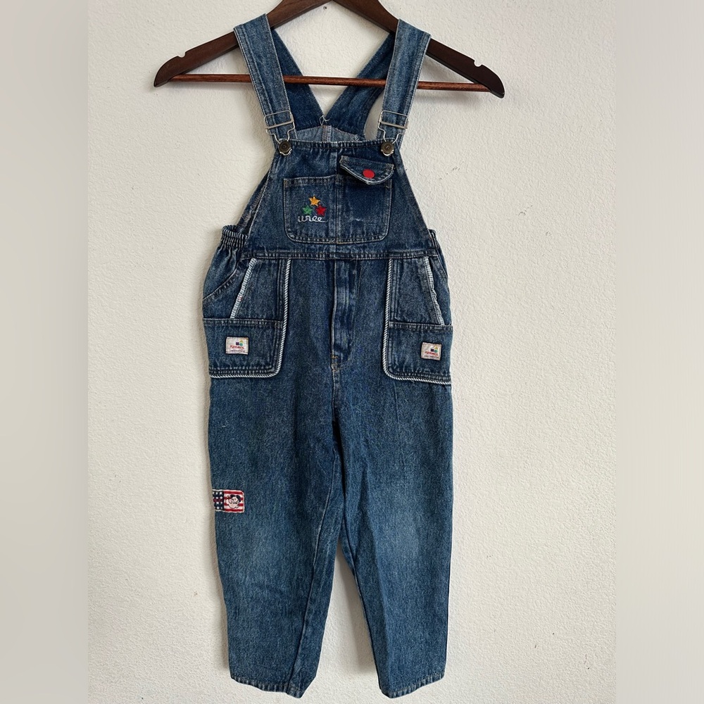 Playskool Popeye Fox Run Vintage Blue Denim Kids Overalls EUC size 2T